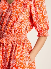 Joules Rosalie Pink V-Neck Frill Dress - Image 5 of 6