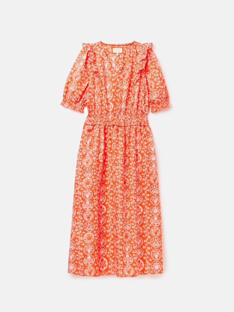 Joules Rosalie Pink V-Neck Frill Dress - Image 6 of 6