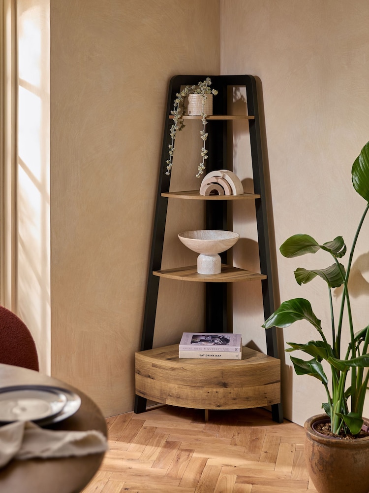 Dark Bronx Oak Effect Corner Ladder Shelf - Image 1 of 8