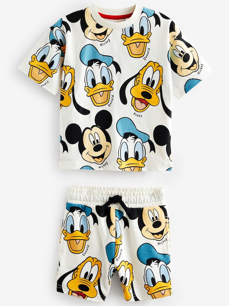 White Short Sleeve Mickey Donald T-Shirt & Shorts Set (3mths-8yrs) - Image 1 of 3