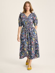 Joules Rosalie Blue V-Neck Frill Dress - Image 1 of 7