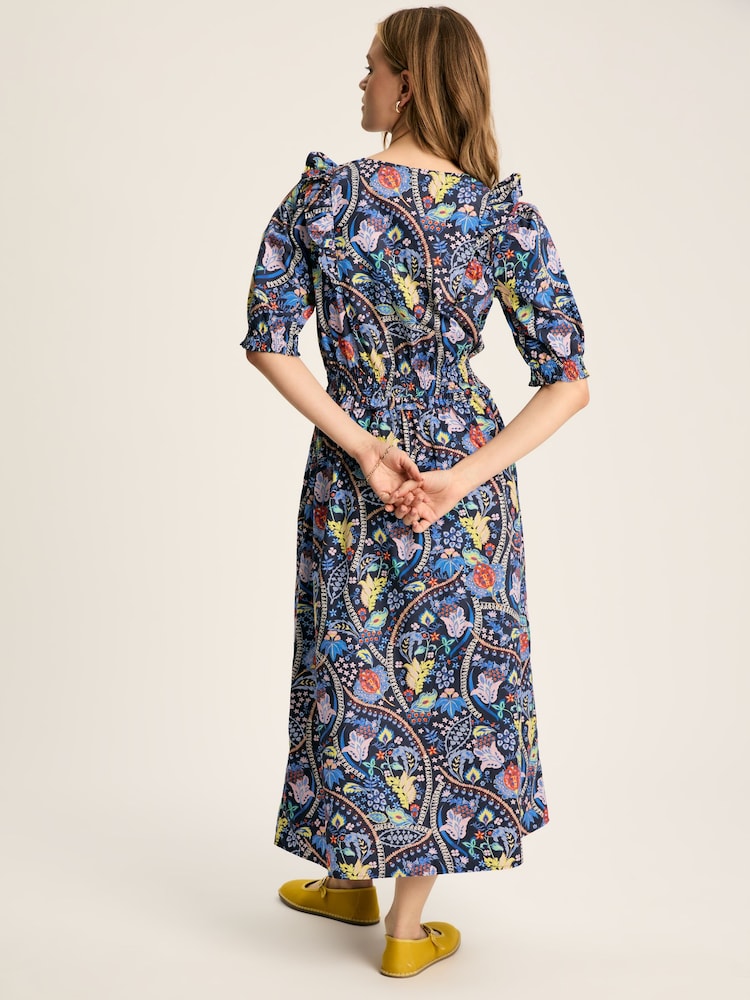 Joules Rosalie Blue V-Neck Frill Dress - Image 2 of 7