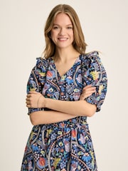 Joules Rosalie Blue V-Neck Frill Dress - Image 3 of 7