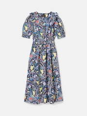 Joules Rosalie Blue V-Neck Frill Dress - Image 7 of 7