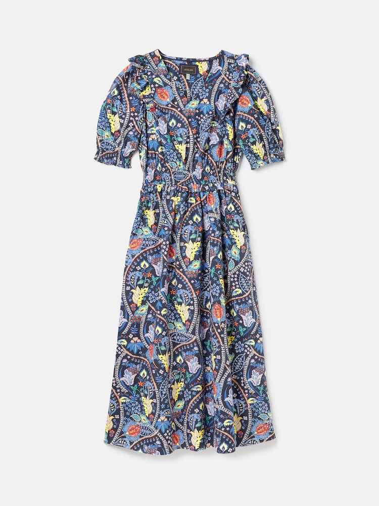 Joules Rosalie Blue V-Neck Frill Dress - Image 7 of 7
