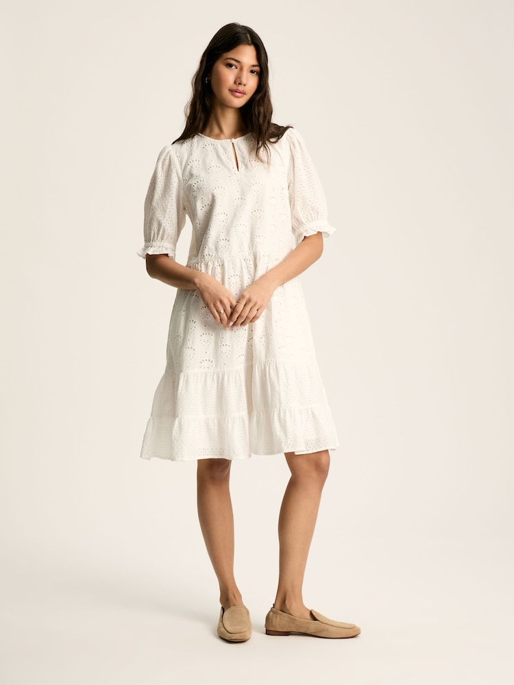 Joules Isabel White Cotton Broderie Dress - Image 1 of 5