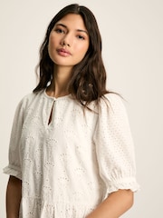 Joules Isabel White Cotton Broderie Dress - Image 4 of 5