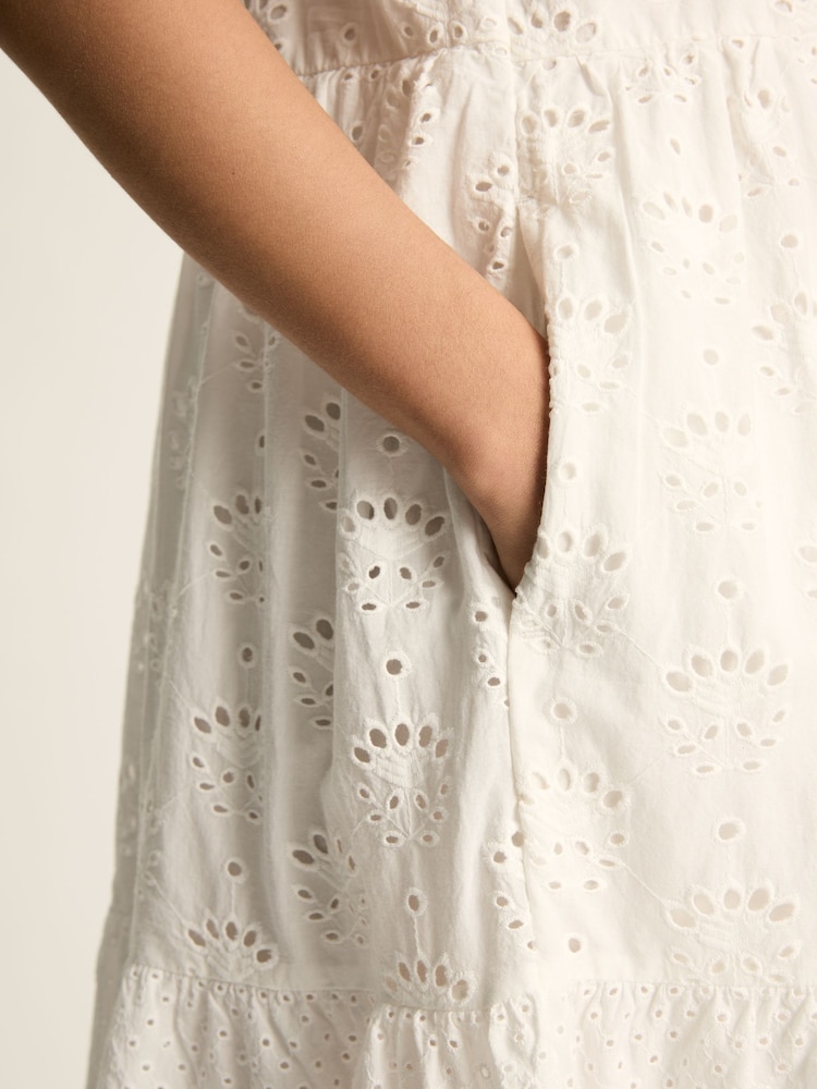 Joules Isabel White Cotton Broderie Dress - Image 5 of 5