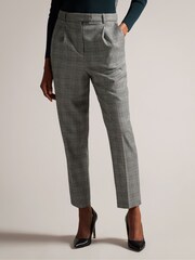 Ted Baker Grey Jommial Pleat Front Tapered Leg Check Trousers - Image 2 of 5