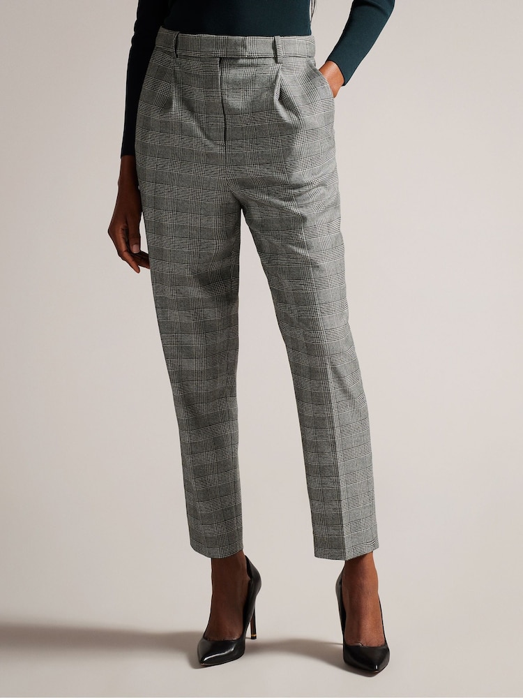 Ted Baker Grey Jommial Pleat Front Tapered Leg Check Trousers - Image 2 of 5