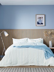 Helena Springfield Blue Waffle Stripe Cotton Rich Cover Set - Image 1 of 6