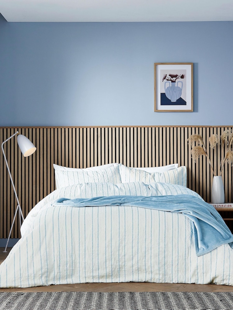 Helena Springfield Blue Waffle Stripe Cotton Rich Cover Set - Image 1 of 6