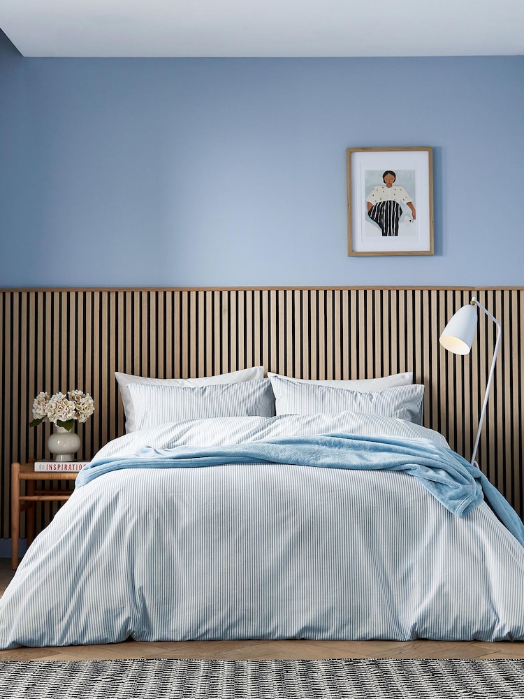 Helena Springfield Blue Twill Stripe Cotton Rich Cover Set - Image 1 of 6 Helena Springfield Blue Twill Stripe Cotton Rich Cover Set - Image 1 of 6