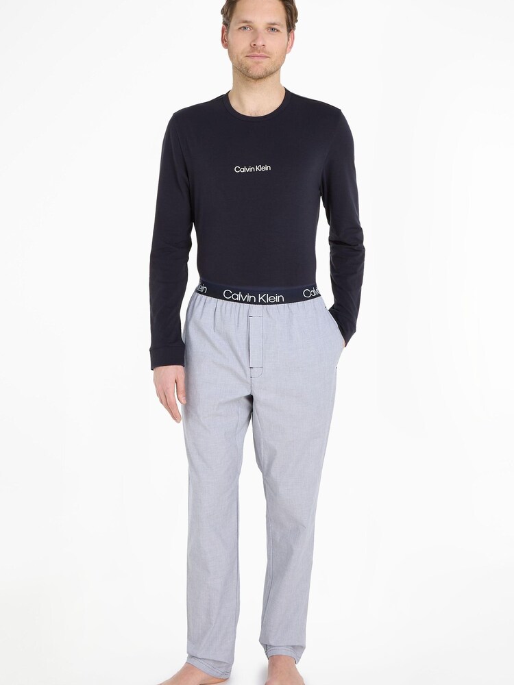 Calvin Klein Blue Modern Structure Long Sleeve Sleep Set - Image 1 of 4 Calvin Klein Blue Modern Structure Long Sleeve Sleep Set - Image 1 of 4