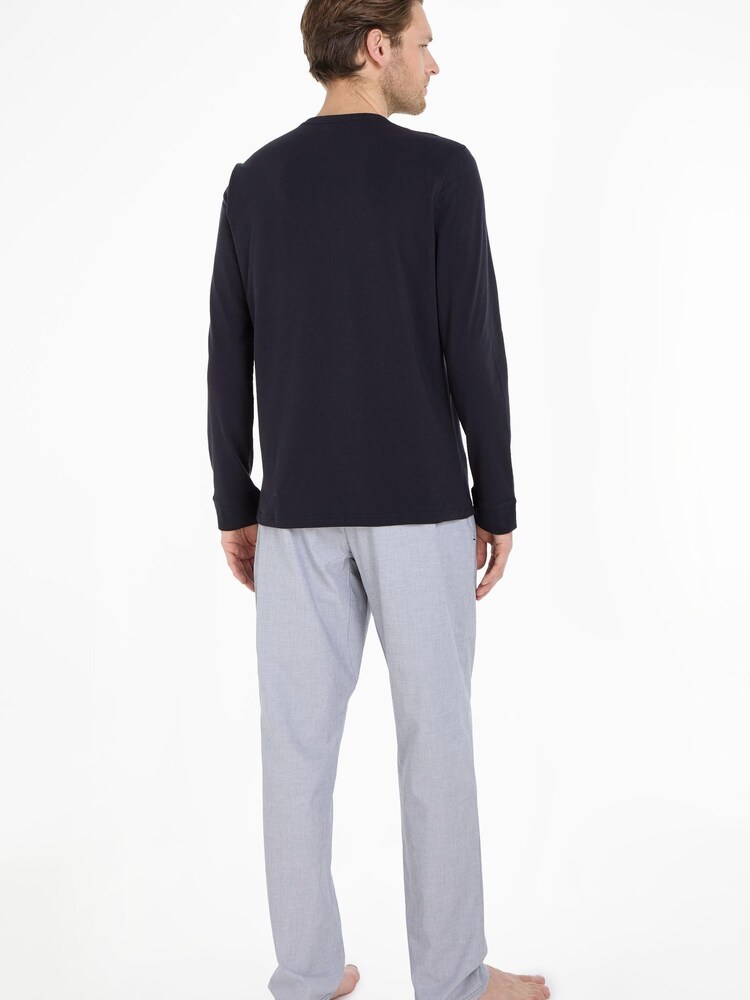 Calvin Klein Blue Modern Structure Long Sleeve Sleep Set - Image 2 of 4 Calvin Klein Blue Modern Structure Long Sleeve Sleep Set - Image 2 of 4
