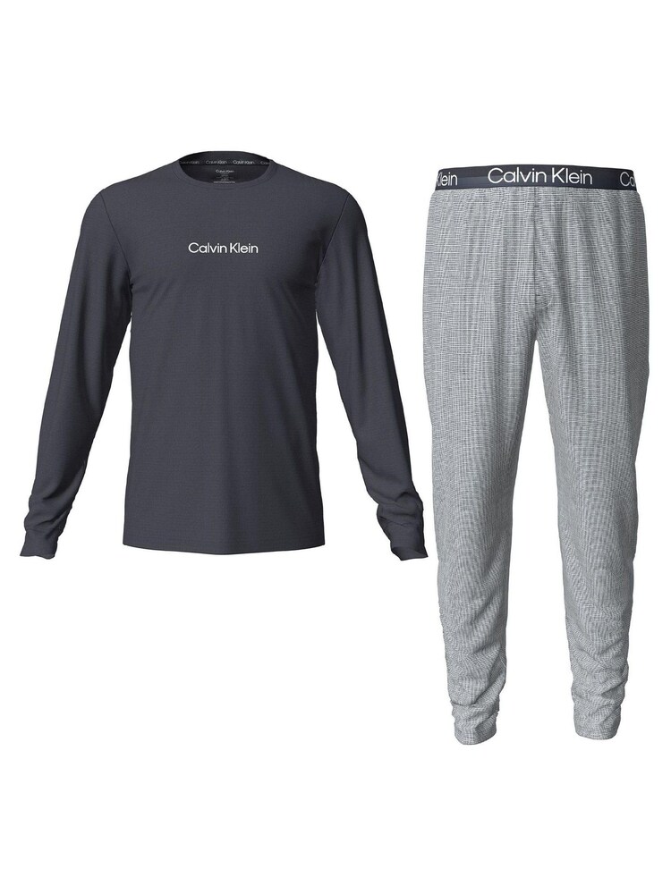 Calvin Klein Blue Modern Structure Long Sleeve Sleep Set - Image 4 of 4 Calvin Klein Blue Modern Structure Long Sleeve Sleep Set - Image 4 of 4