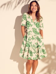 Myleene Klass Ecru White Printed V-Neck Collared Mini Dress With Linen - Image 2 of 7