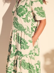 Myleene Klass Ecru White Printed V-Neck Collared Mini Dress With Linen - Image 6 of 7