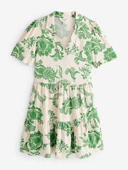 Myleene Klass Ecru White Printed V-Neck Collared Mini Dress With Linen - Image 7 of 7