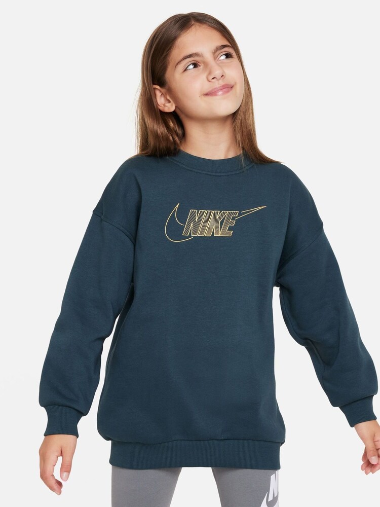 Nike Green Oversized Shine Fleece Sweatshirt - Image 1 of 4