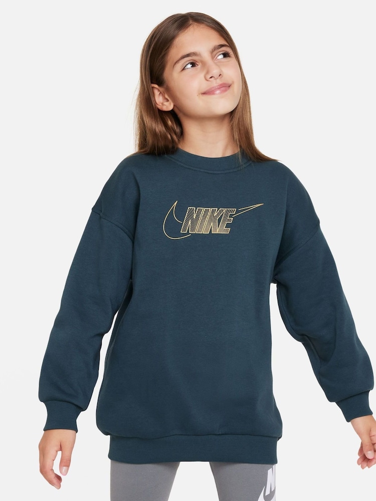 Nike Green Oversized Shine Fleece Sweatshirt - Image 1 of 4 Nike Green Oversized Shine Fleece Sweatshirt - Image 1 of 4