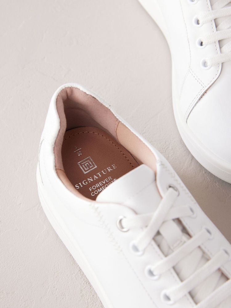 Buy White Signature Leather Lace-Up Trainers from Next Oman