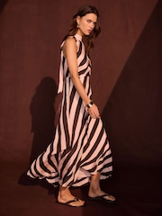 Mint Velvet Brown Striped Halter Maxi Dress - Image 1 of 8