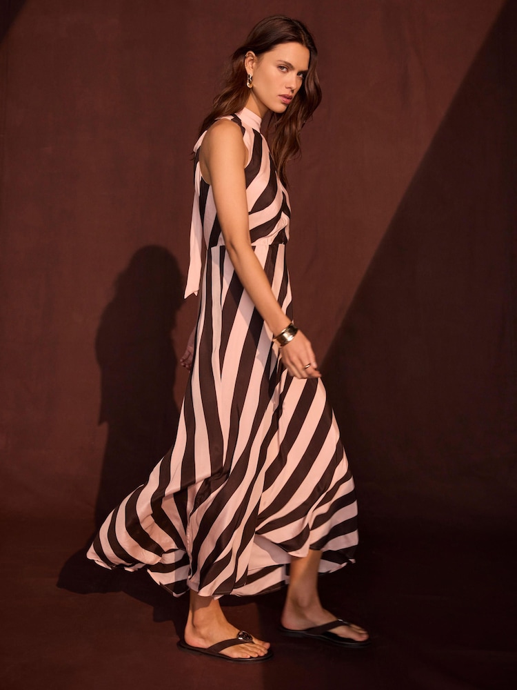 Mint Velvet Brown Striped Halter Maxi Dress - Image 1 of 8