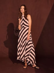 Mint Velvet Brown Striped Halter Maxi Dress - Image 2 of 8