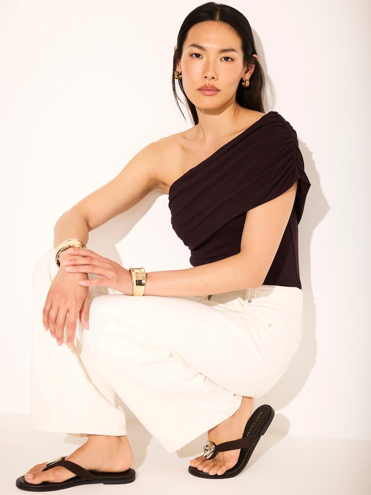 Brązowy - Mint Velvet One Shoulder Draped Top - Obraz 1 z 8