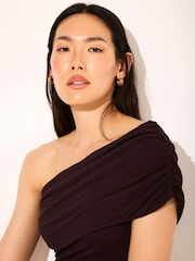 Brązowy - Mint Velvet One Shoulder Draped Top - Obraz 4 z 8