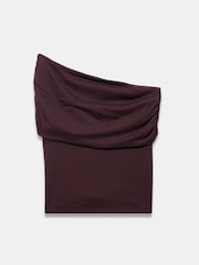 Brązowy - Mint Velvet One Shoulder Draped Top - Obraz 8 z 8