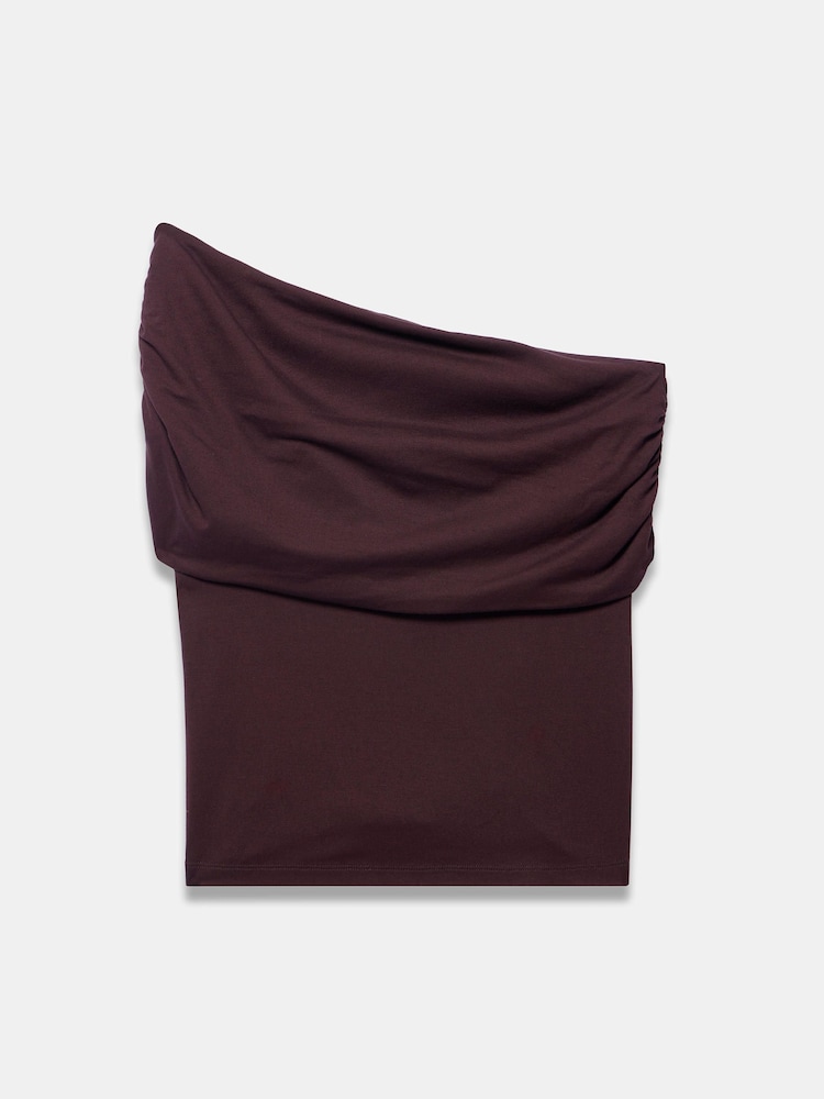 Brązowy - Mint Velvet One Shoulder Draped Top - Obraz 8 z 8