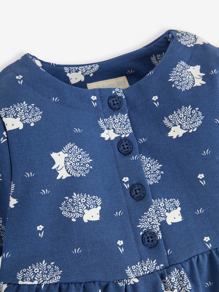JoJo Maman Bébé Denim Blue Hedgehog Button Front Dress - Image 4 of 4