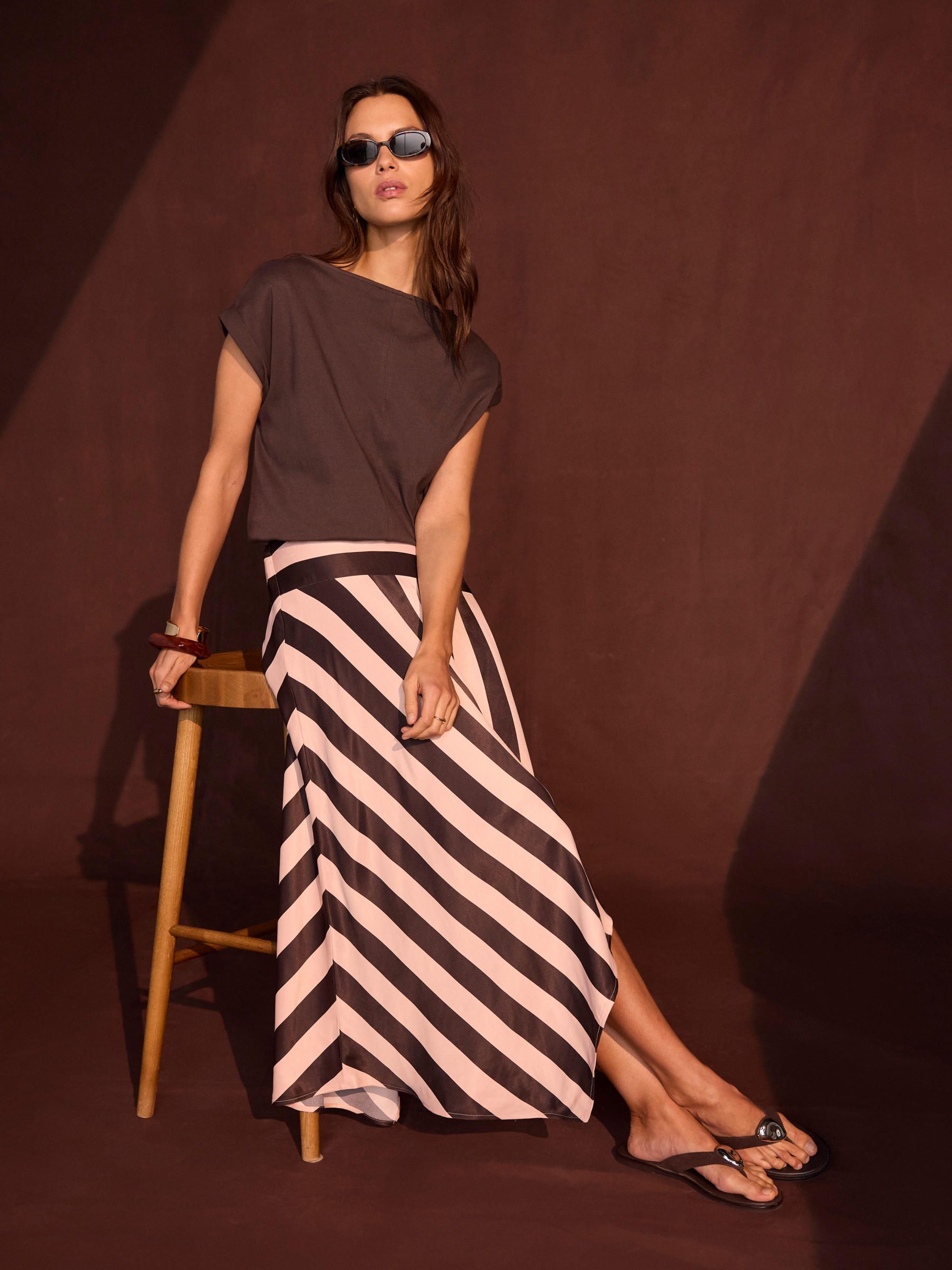 Buy Mint Velvet Brown Satin Striped Midi Skirt from Next USA