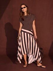 Mint Velvet Brown Satin Striped Midi Skirt - Image 4 of 6