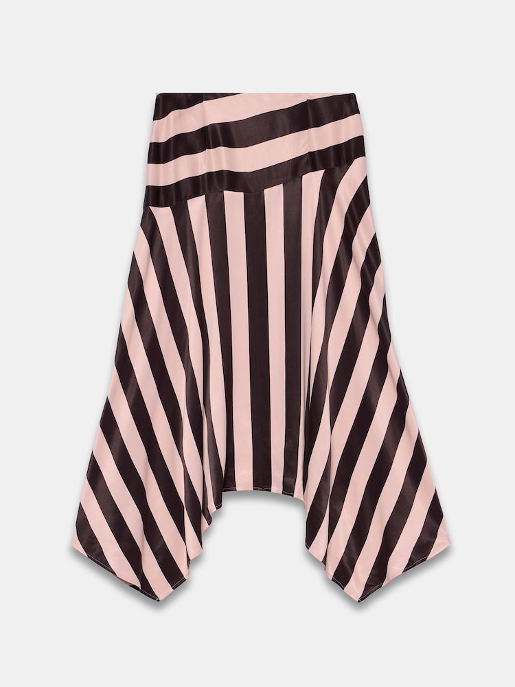 Mint Velvet Brown Satin Striped Midi Skirt - Image 6 of 6