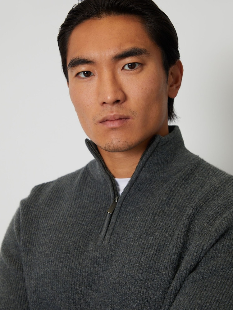 Threadbare Grey Lightweight 1/4 Zip Knitted Jumper - Image 4 of 4
