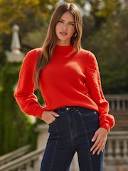 Sosandar Orange Bobble Stitch Balloon Sleeve Jumper - Image 1 of 5