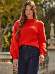 Sosandar Orange Bobble Stitch Balloon Sleeve Jumper - Image 3 of 5