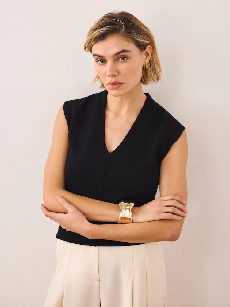 Mint Velvet Black Wool Blend Sleeveless Knit Top - Image 1 of 5 Mint Velvet Black Wool Blend Sleeveless Knit Top - Image 1 of 5