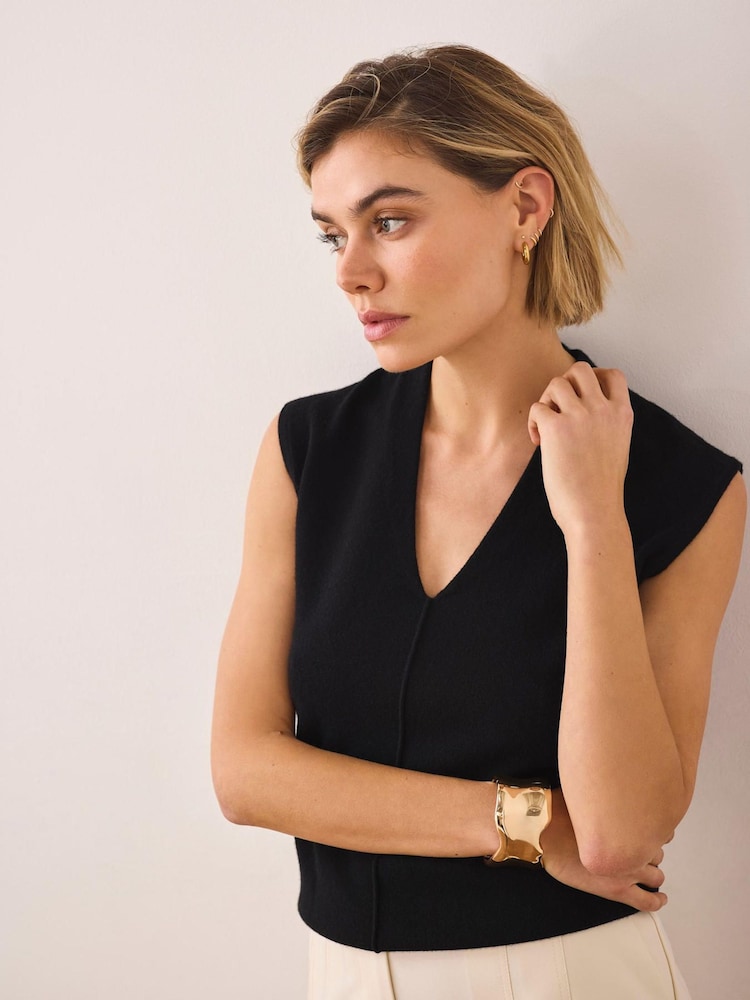 Mint Velvet Black Wool Blend Sleeveless Knit Top - Image 2 of 5 Mint Velvet Black Wool Blend Sleeveless Knit Top - Image 2 of 5