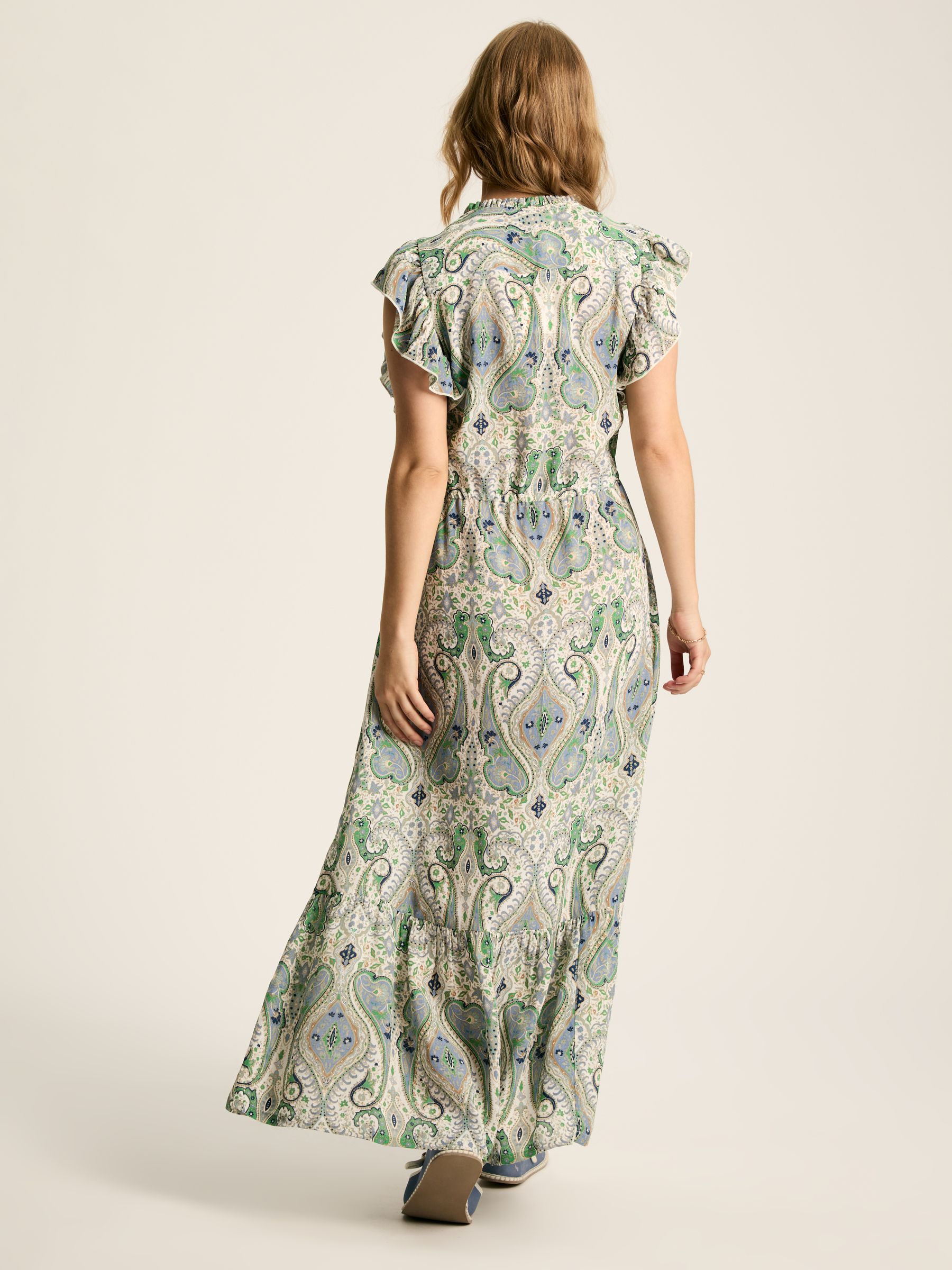 Buy Joules Lillia Blue Green Tie Waist Tiered Dress from Next Luxembourg