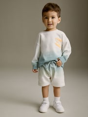 Svetlo modra barvana - Backprint 100% Cotton zgornji del trenirke; majica za treniranje in kratke hlače (3mths-7yrs) - Slika 5 iz 7