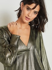 Gold Metallic Lamé V-Neck Cuff Blouse - Image 4 of 6