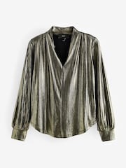 Gold Metallic Lamé V-Neck Cuff Blouse - Image 5 of 6