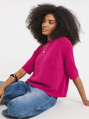 Simply Be Pink Stripe Knitted Peplum Top - Image 1 of 4