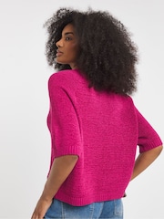 Simply Be Pink Stripe Knitted Peplum Top - Image 3 of 4