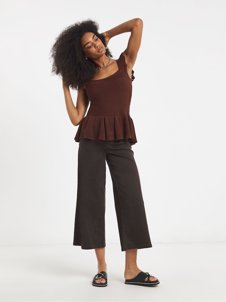 Simply Be Brown Knitted Peplum Crochet Vest - Image 1 of 4 Simply Be Brown Knitted Peplum Crochet Vest - Image 1 of 4