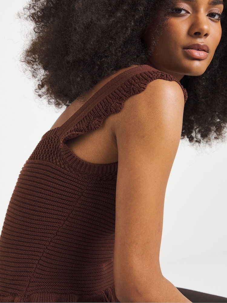 Simply Be Brown Knitted Peplum Crochet Vest - Image 2 of 4 Simply Be Brown Knitted Peplum Crochet Vest - Image 2 of 4